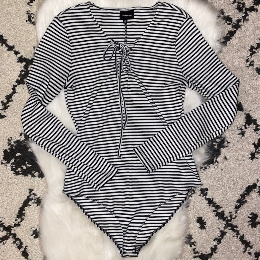 Who What Wear Black White Striped Bodysuit
